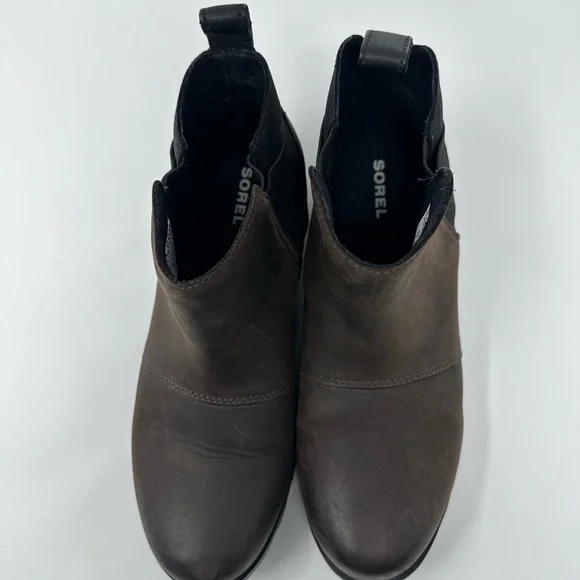 Sorel Womens Size 7 .5 Emelie Chelsea Boots Quarry Black Leather Waterproof Shoe - Picture 12 of 12